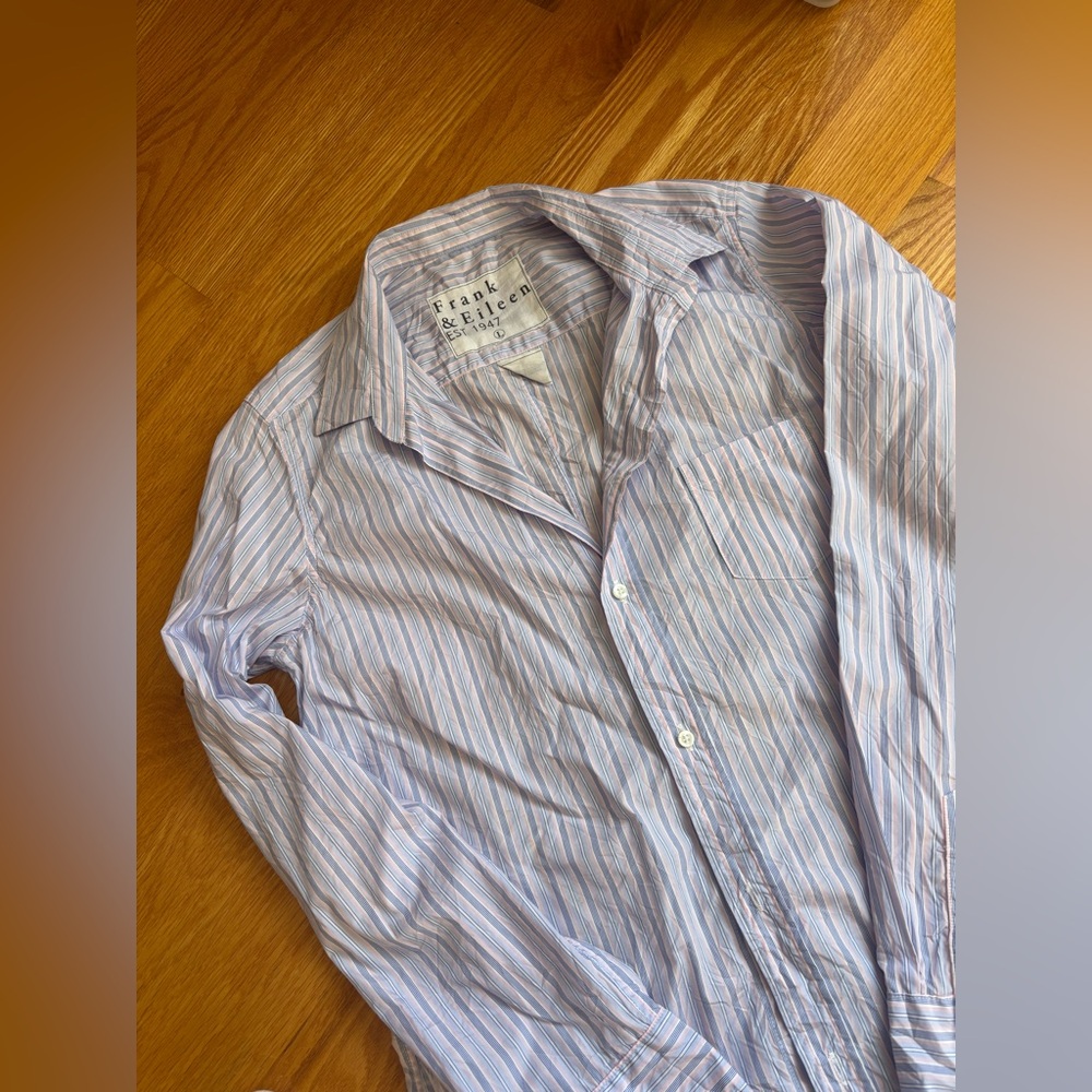 Frank & Eileen Casual Striped Shirt - Light Blue and pink and White